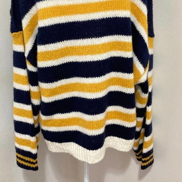 BP. Caitly Striped Sweater NEW size XL Navy White Yellow Crewneck Button Detail - Picture 7 of 9